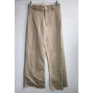 Zara Pants Womens 6 Beige Wide Leg Raw Hem High Rise Cropped Denim Casual
